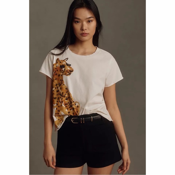 Anthropologie x Lou Lou Avenue Size S Off White Graphic print Short Sleeve Top - Picture 6 of 7